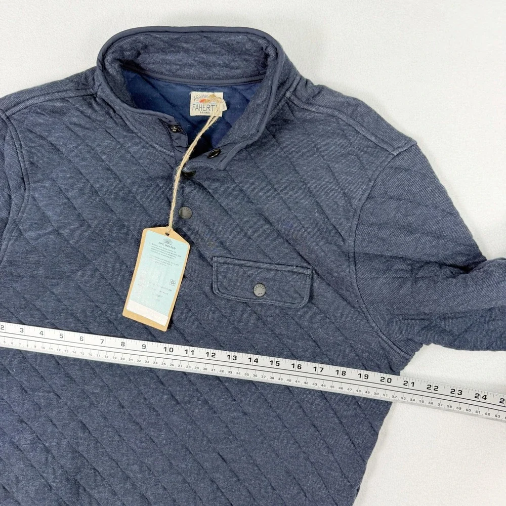 Faherty Epic Quilted Fleece Pullover Size S Mens Navy Melange NEW